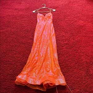PromGirl Shimmering Orange Prom Dress